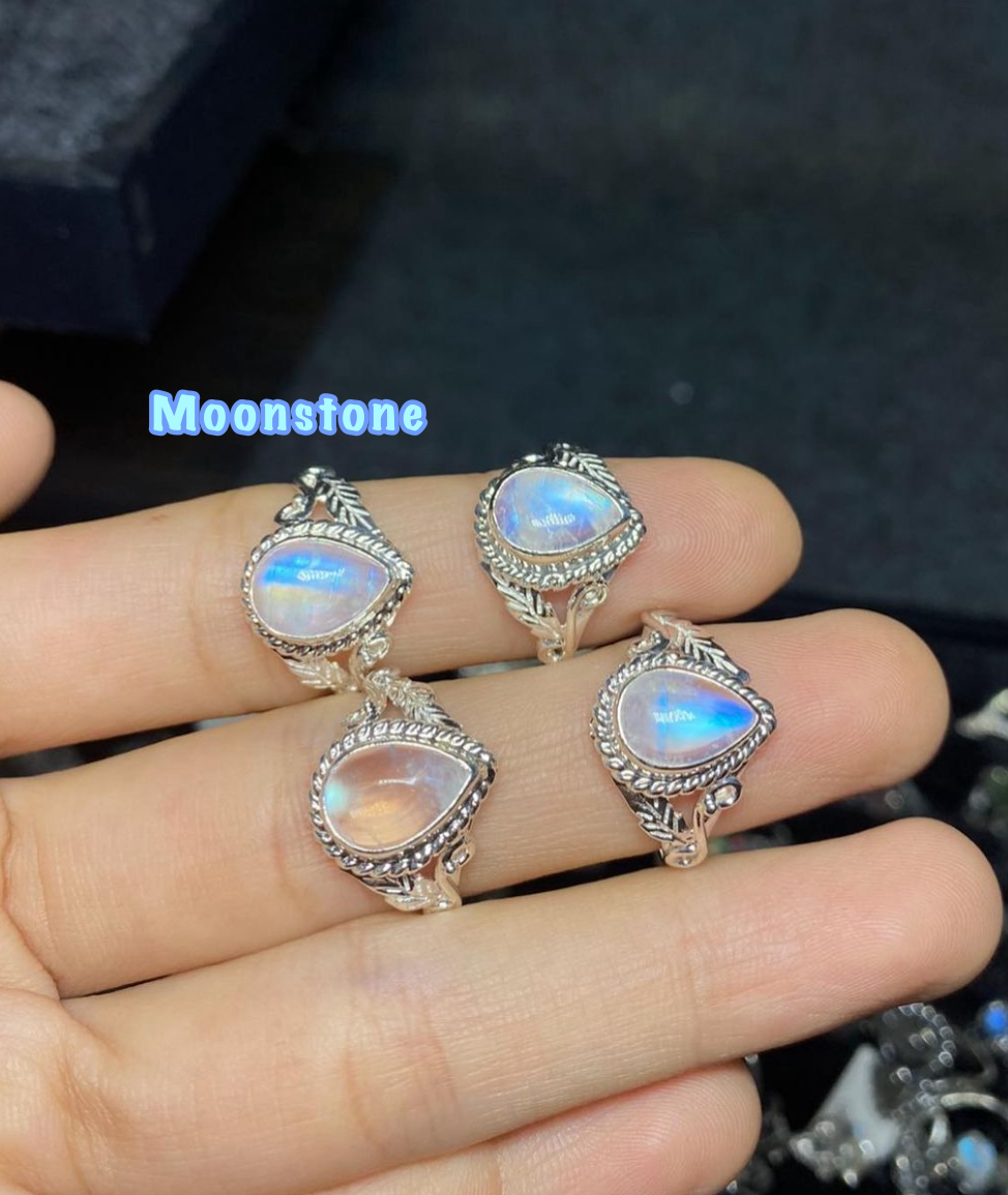 [ORDER TO MAKE] Water shaped Labradorite/Moonstone Boho style Silver Ring