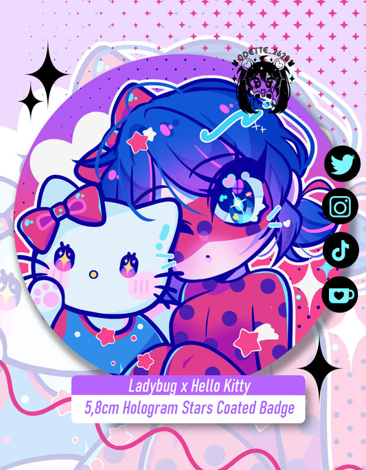 Ladybug x Hello Kitty | 5,8cm Hologram Stars Coated Badge