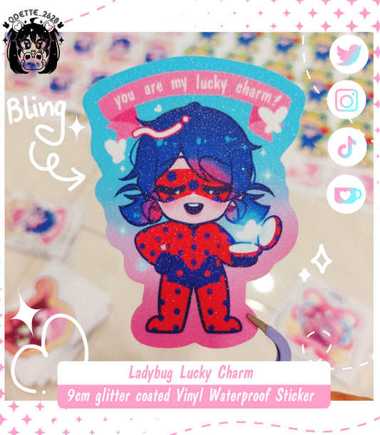 Ladybug holding Lucky Charm , Valentine Theme | Miraculous Ladybug Fanart | 9cm Sticker