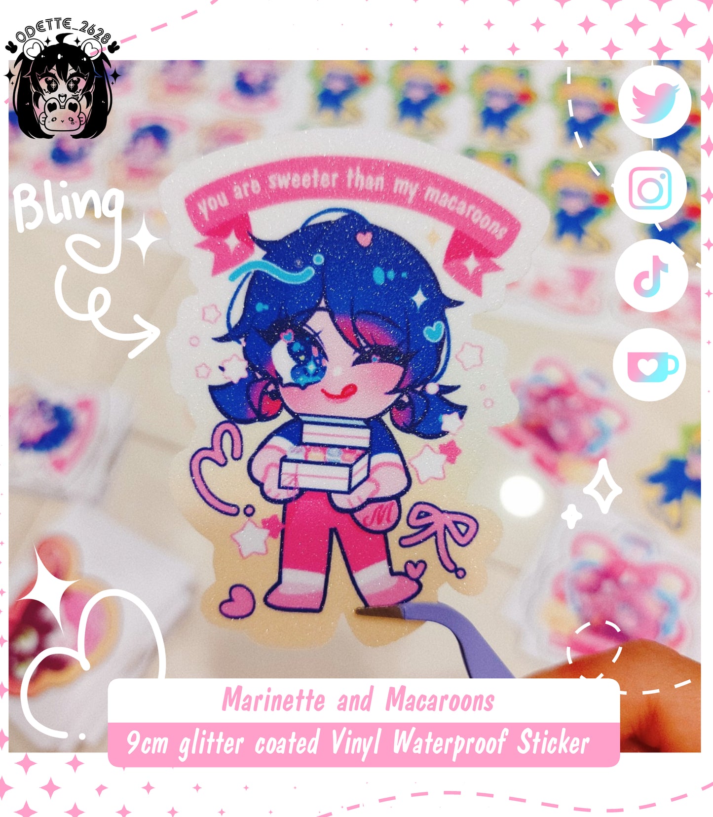 Marinette Dupain-Cheng & Macaroons, Valentine Theme | Miraculous Ladybug Fanart| 9cm Sticker